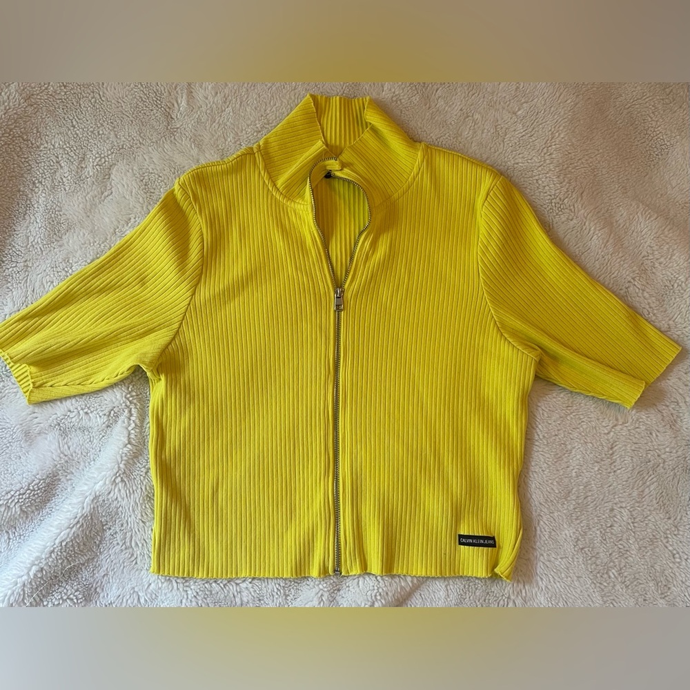 Calvin Klein yellow zipped crop top